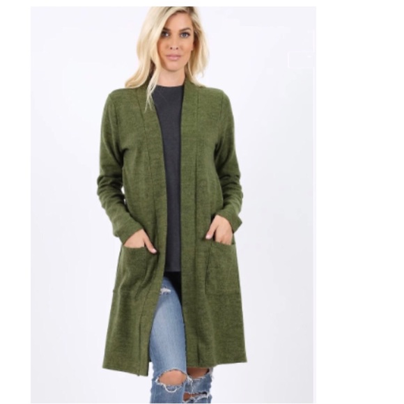 NEW Plus Women's Moss Green Cardigan With Pockets - Picture 2 of 5